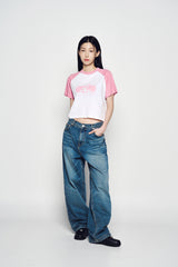 25SS スペースラビットラグランクロップ半袖Tシャツ ライトピンク