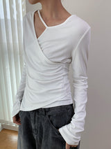 Cross strap unbalanced long-sleeve t-shirt