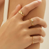 Double White Triangle 925 Silver + 14k gold plating Ring R059-04G