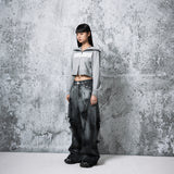 クロップロゴフードジップアップ (GRAY)