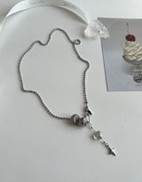 yio Gray gemstone heart Rondell star Surgical two way y Beads Bold Choker Short Layered Necklace