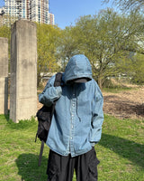 リンフフードデニムシャツ