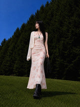 PINK BLOSSOM MESH-OVERLAY FLORAL DRESS