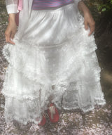 Aronoi Sheer Asymmetrical Floral Lace Tiered Skirt (2 Colors)