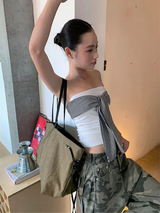 Stripe wrap strap sleeveless tube top