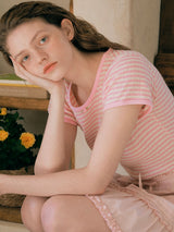 ストライプスカシTシャツ ピンク