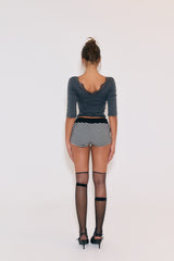 Sweetie Lace Trim 3/4 Sleeve Tee (Charcoal)
