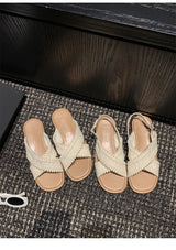 Cross Weave Open-Toe Strap Sandals
