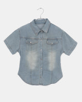 Ladder Slim Fit Pocket Washing Denim Shirt