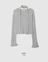 Feminine Frill Wool Crop Knit + Tie Set (3color)