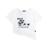 OFF-SHOULDER HOLY GIRL CLUB GRAPHICS SHORT-SLEEVED T-SHIRT_WHITE