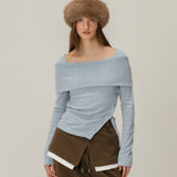 BUTTON OFF SHOULDER T-SHIRT / SKYBLUE
