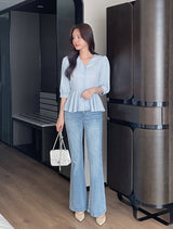 Lua V-neck Peplum Three Quarter Blouse