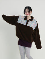 Femme Flower Pattern Quilted Fleece Long Sleeve T-Shirt (Button Detail)