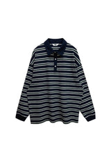 ARETE STRIPE OVERFIT COLLAR T-SHIRT / NAVY