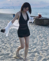 [ 2-piece / daily ] glint deep black see-through bikini / monokini