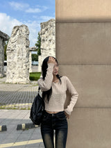 Unbutton slit square neck twist long sleeve knit (7 colors)