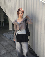 String wide denim pants