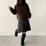 Bomi A-line pleated check midi skirt 
