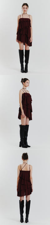 ELLA FRILL DRESS wine