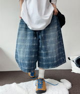 HIGH QUALITY🩵CHECK BANDING DENIM BERMUDA 💙💎🫐🤍