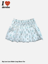 Cat chiffon banding flare mini skirt