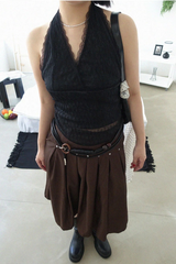 STUD PLEATS MIDI SKIRT (BROWN, BLACK 2COLORS!)