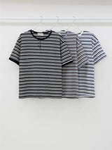 ガノス ストライプ ヘンリーネック ショートスリーブ Tシャツ