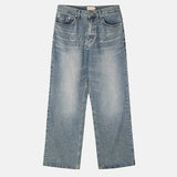 Crystal lettering washed denim pants