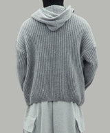 Noel Knit Hoodie Half Zip Up (Gray)