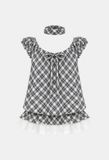 Romantic Check Frill Blouse