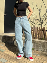 DESTROYED WIDE DENIM PANTS code 21006
