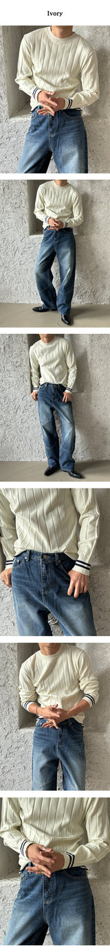 [MUSCLE FIT] LIne round neck knit(3color)