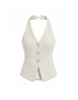 [PRE-FALL] [ATELIER] Jane Tweed Jewel Point Halterneck Vest Ivory