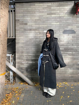 wool charcoal quilting toggle hooded long coat