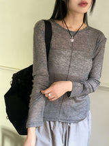 Saawn wool tencel cut see-through layered t-shirt