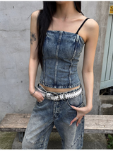 [SET UP가능] Kitch slit denim Top 