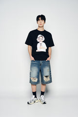 25SS ヘムラインデストロイドデニムショートパンツ ブルー