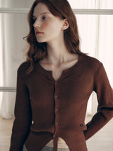 CUT OUT RIBBED CARDIGAN BROWN