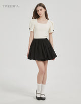 Lacey cotton shirring wrap mini skirt black