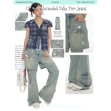 BETWEENANDxOliwa Summer holiday set of two pieces: printed, diamond-embellished, slimming washable pants – women’s jeans