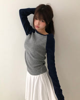 ビーンコントラストフリースラグランTシャツ