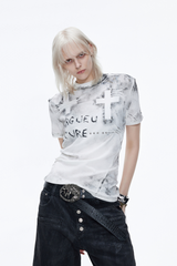 ディストレストクロススタデッドTシャツ