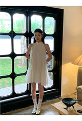 Lemon tea halterneck flare sleeveless dress