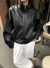 [ORIGINAL] Riven High-Neck Leather Volume Jumper