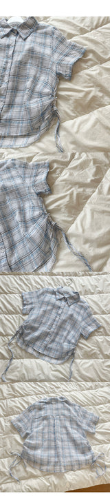 side-line short-sleeved checkered blouse nb