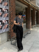 Deek zipper henry-neck short sleeve knit