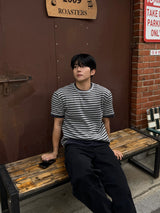 Vine sripe waffle short sleeve