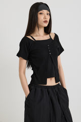 ノースリーブ レイヤードトップス, Black