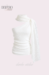 White Jane Scarf Unbalanced Blouse